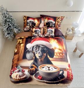 3 dílné Vánoční Flanelové Povlečení 3D polycotton Christmas Dogs 200x140+ 90x70 cm TiaHome