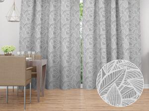 Biante Dekorační závěs Leona LN-169 Bílé listy na šedém 130x140 cm