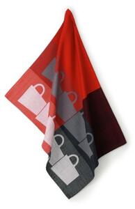 KELA Utěrka TABEA 100% bavlna, dekor hrnek, červená / šedá 50x70cm KL-11731