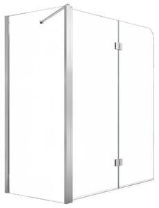 SucceBuy sprchová stěna pro vanu, 70/120x140 cm, částečně bez rámu, bezpečnostní sklo o tloušťce 6 mm, stříbrná barva, dvoukřídlá skládací stěna pro vanu s nano-povlakem, sklopná do úhlu 180°, 1 pevný panel a 2 sklopné panely