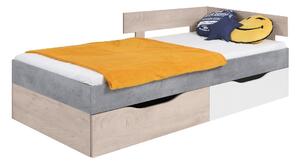 Dětská postel Omega 90x200cm s úložným prostorem - bílá/dub/beton