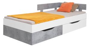 Studentská postel Omega 120x200cm s úložným prostorem - bílá/beton