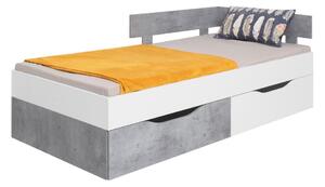 Dětská postel Omega 90x200cm s úložným prostorem - bílá/beton