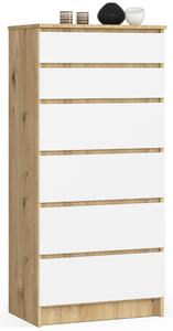 Ak furniture Komoda Kuba 60 cm - 6 šuplíků dub artisan/bílá