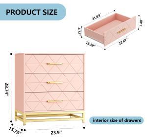 Komoda se zásuvkami, boční skříňka, univerzální, prostorná, barva růžová, materiál: dřevotříska (MDF/dřevovláknitá deska), stabilní kovový rám