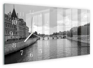 Skleněné hodiny horizontální Pařížské mosty zsppb-60x30-00295235