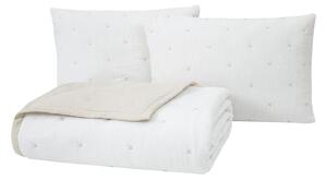 Set přehozu a povlaku na polštář Loras, s příměsí lnu, bílé/béžové, 240x250 cm