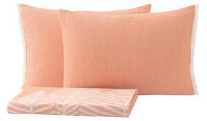 Set přehozu a povlaku na polštář Folium, na dvoulůžko, mušelínový, růžový, 230x240 cm