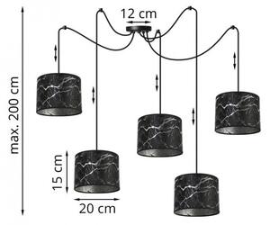 Závěsné svítidlo Werona Spider, 5x černé textilní stínítko se vzorem, s