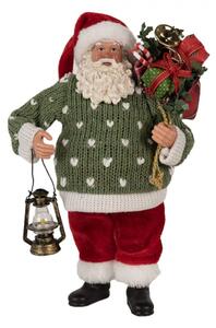 Vánoční postavička Santa Claus s lucernou v zeleném svetru – 27 cm