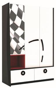 Kombinovaná šatní skříň Racer - bílá/černá/červená