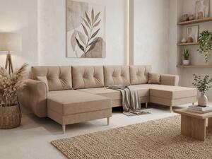 Rozkládací sedací souprava do U SILVIANO 300x140 cm, béžová + 2 polštářky ZDARMA