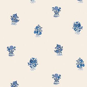 Vliesová tapeta na zeď, bílo-modrá, květiny, jahody, 125529, Cath Kidstone