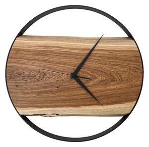 Dřevěné hodiny -55cm, přírodní dřevo - dub, černý kovový rám (55B4)