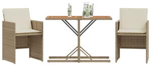 3dílný bistro set s poduškami béžový polyratan