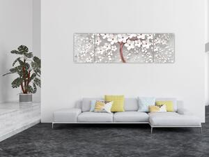 Obraz - Obraz bílého stromu s květinami, rosegold (170x50 cm)
