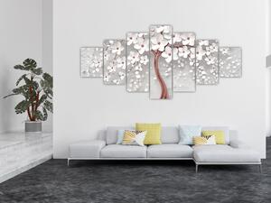 Obraz - Obraz bílého stromu s květinami, rosegold (210x100 cm)