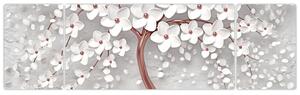 Obraz - Obraz bílého stromu s květinami, rosegold (170x50 cm)