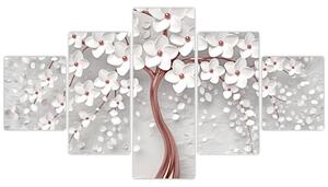 Obraz - Obraz bílého stromu s květinami, rosegold (125x70 cm)
