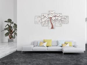 Obraz - Obraz bílého stromu s květinami, rosegold (125x70 cm)