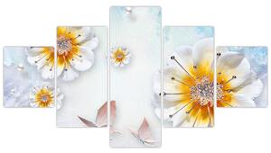 Obraz - Kompozice s květy a motýly (125x70 cm)