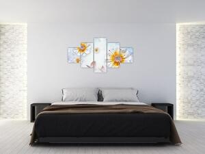 Obraz - Kompozice s květy a motýly (125x70 cm)