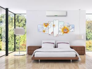 Obraz - Kompozice s květy a motýly (210x100 cm)