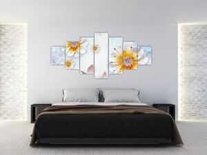 Obraz - Kompozice s květy a motýly (210x100 cm)