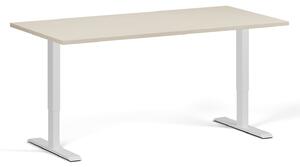 Výškově nastavitelný stůl, 160x80 cm, 2 motory, bílá podnož, bříza
