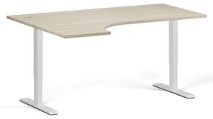 Výškově nastavitelný stůl, 2 motory, 745 - 1215 mm, rohový levý, deska 1600 x 1200 mm, bílá podnož, dub přírodní