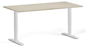 Výškově nastavitelný stůl, 2 motory, 745 - 1215 mm, zaoblené rohy, deska 1600 x 800 mm, bílá podnož, dub přírodní