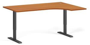 Výškově nastavitelný stůl, 2 motory, 745-1215 mm, ergonomický pravý, deska 1600x1200 mm, černá podnož, třešeň