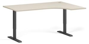 Výškově nastavitelný stůl, 2 motory, 745-1215 mm, ergonomický pravý, deska 1600x1200 mm, černá podnož, bříza