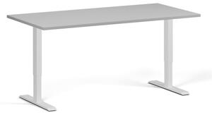 Výškově nastavitelný stůl, 2 motory, 745 - 1215 mm, zaoblené rohy, deska 1600 x 800 mm, bílá podnož, šedá