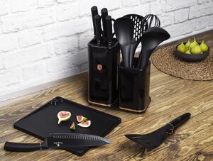 BERLINGERHAUS Sada nožů ve stojanu + kuchyňské náčiní a prkénko sada 13 ks Black Rose Collection BH-2507