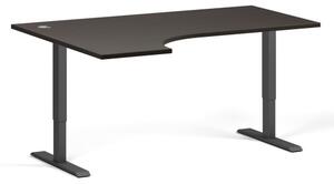 Výškově nastavitelný stůl, 2 motory, 745-1215 mm, ergonomický levý, deska 1600x1200 mm, černá podnož, wenge