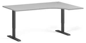 Výškově nastavitelný stůl, 2 motory, 745-1215 mm, ergonomický pravý, deska 1600x1200 mm, černá podnož, šedá