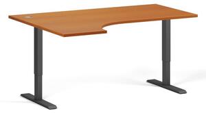 Výškově nastavitelný stůl, 2 motory, 745-1215 mm, ergonomický levý, deska 1600x1200 mm, černá podnož, třešeň