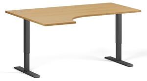 Výškově nastavitelný stůl, 2 motory, 745-1215 mm, ergonomický levý, deska 1600x1200 mm, černá podnož, buk