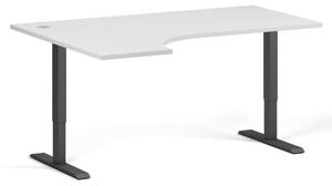 Výškově nastavitelný stůl, 2 motory, 745-1215 mm, ergonomický levý, deska 1600x1200 mm, černá podnož, bílá