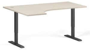 Výškově nastavitelný stůl, 2 motory, 745-1215 mm, ergonomický levý, deska 1600x1200 mm, černá podnož, bříza