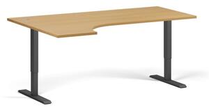 Výškově nastavitelný stůl, 2 motory, 745-1215 mm, ergonomický levý, deska 1800x1200 mm, černá podnož, buk