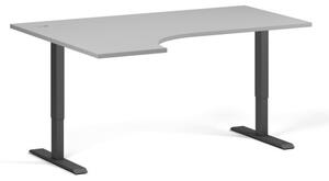 Výškově nastavitelný stůl, 2 motory, 745-1215 mm, ergonomický levý, deska 1600x1200 mm, černá podnož, šedá