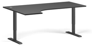 Výškově nastavitelný stůl, 2 motory, 745-1215 mm, ergonomický levý, deska 1800x1200 mm, černá podnož, grafit