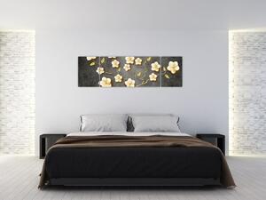 Obraz - Zlatý keř v černém pozadí (170x50 cm)