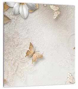 Obraz - Květy s motýlky (30x30 cm)