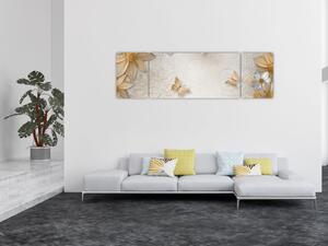 Obraz - Květy s motýlky (170x50 cm)