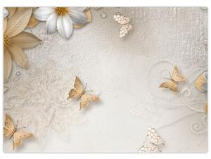 Obraz - Květy s motýlky (70x50 cm)