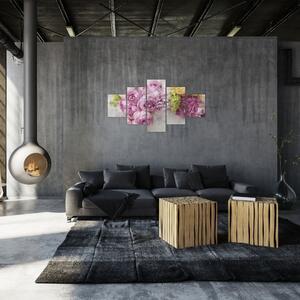 Obraz - Květy na zdi v pastelových barvách (125x70 cm)