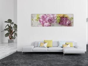 Obraz - Květy na zdi v pastelových barvách (170x50 cm)